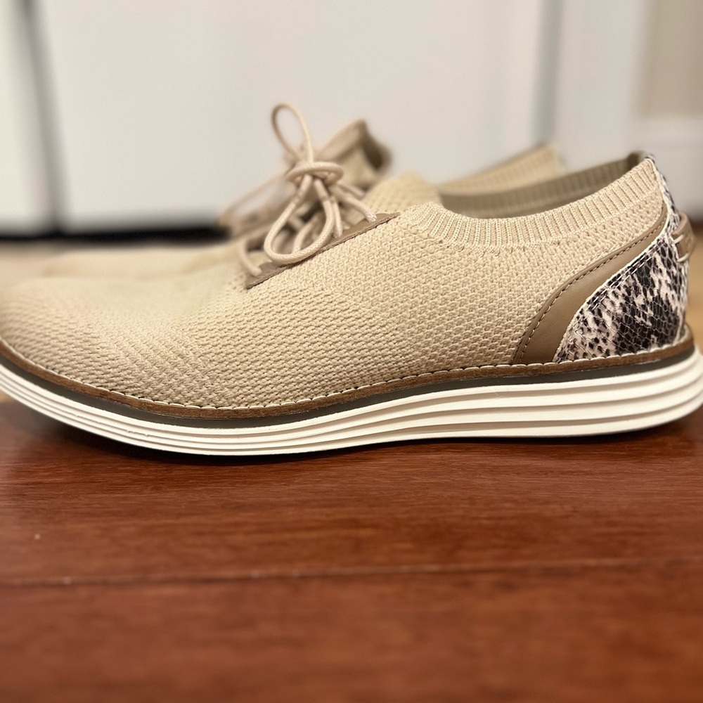 Cole Haan Beige Knit Sneakers with Animal Print Heel